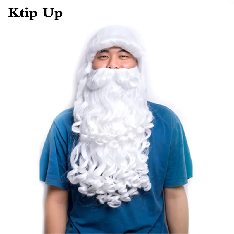 Ktip Рождество парик Санта Клауса с длинными белая борода капюшоном для косплея
