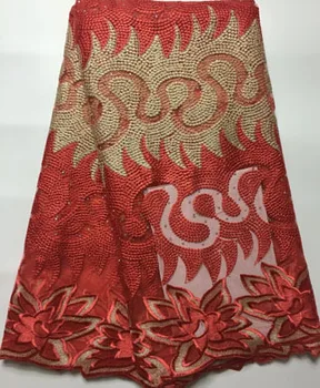 

Hot Sale 2020 Nigerian Laces stones Fabrics High Quality Tulle African Laces Fabric Wedding African French Net Lace AYL332 RED