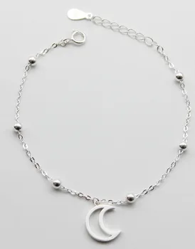 

L-88 925 Sterling Silver Round Bead Bracelet For Women Moon Charm Link Chain Bracelet Jewelry