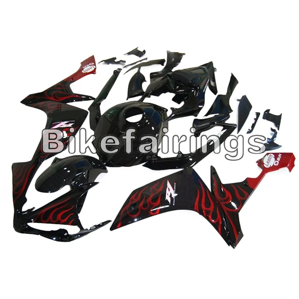 Черный и красный пламя капот для Yamaha YZF1000 R1 инъекции Обтекатели оболочки тела Рабочий комплект Чехлы пластиковые панели корпуса 2007 2008 - Цвет: As Picture Shown