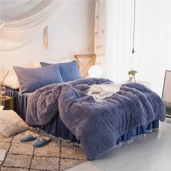 

3pcs/4pcs Velvet Home Bedding Set Warm Bed Skirt Duvet Cover Pillowcase Twin/Queen/King Size