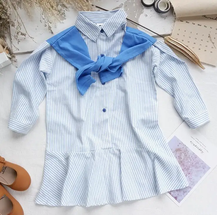 Новое Стильное Полосатое платье с бантом для девочек, модные весенние хлопковые платья для девочек 3-8 лет