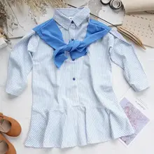 Новое Стильное Полосатое платье с бантом для девочек, модные весенние хлопковые платья для девочек 3-8 лет