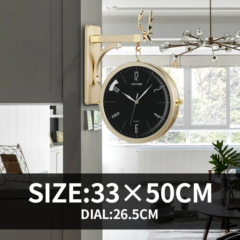 Home Living Room Decor Resin 3D Wall Clock Retro Double Side Rotating Wall Watch Deer Design Cafe Office Hotal Wall Decoration 