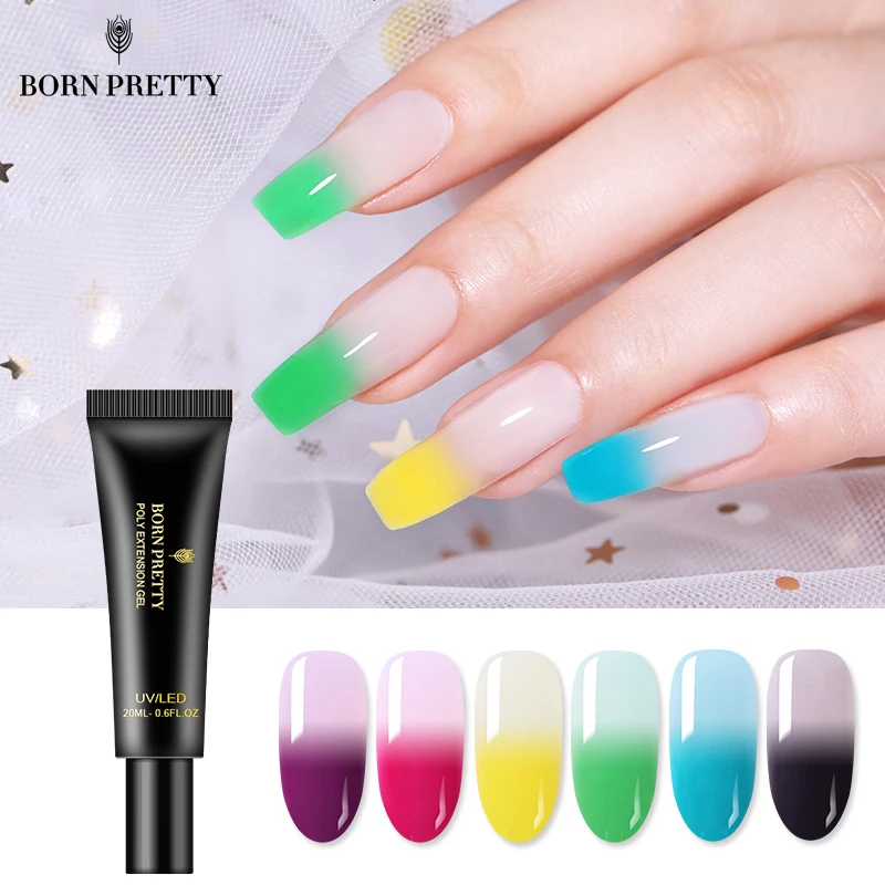 

BORN PRETTY Thermal Poly Extension Nail Gel Polish 20ml 2 Layers Temperature Color Changing Builder Soak Off UV Gel Varnish