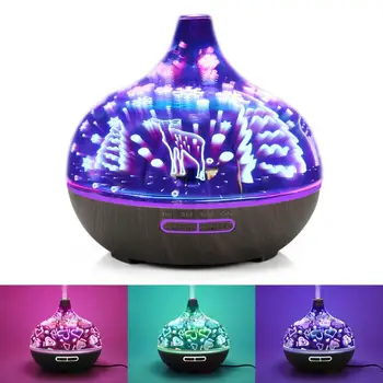 

Ultrasonic 3D glass imitation wood grain aromatherapy machine gift colorful firework star humidifier