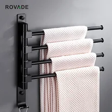 ROVADE Bathroom Swing Arm Towel Bars Wall Mount, Bath Towel Rack with 3/4/5 Arms Hanger Towel Holder Matte Black