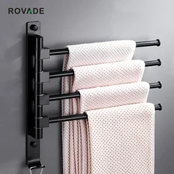 ROVADE Bathroom Swing Arm Towel Bars Wall Mount, Bath Towel Rack with 3/4/5 Arms Hanger Towel Holder Matte Black