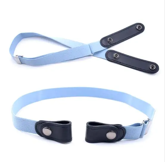 Light-blue 100 шт./лот, эластичный пояс для взрослых/детей, джинсы с пряжкой, регулируемый ремень, аксессуары для одежды - Цвет: Light-blue