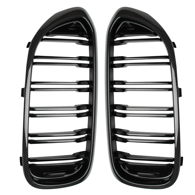 

Front Bumper Kidney Grille Dual Line Mesh Grille for BMW 5 Series G30 G38 525I 530I 540I 550I 2017-2020, Carbon Fiber