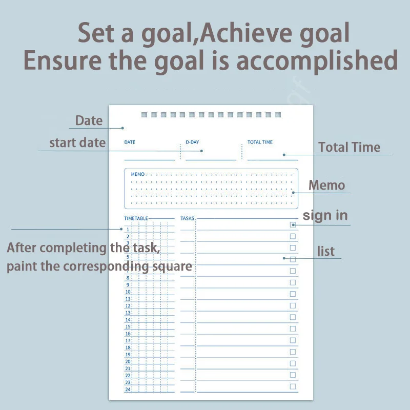 Goals Notebooks A5 And Journals,Spiral Notepads Agenda Timetable Diary Tracker Goal Setting Dream Planner PP Schedule Book