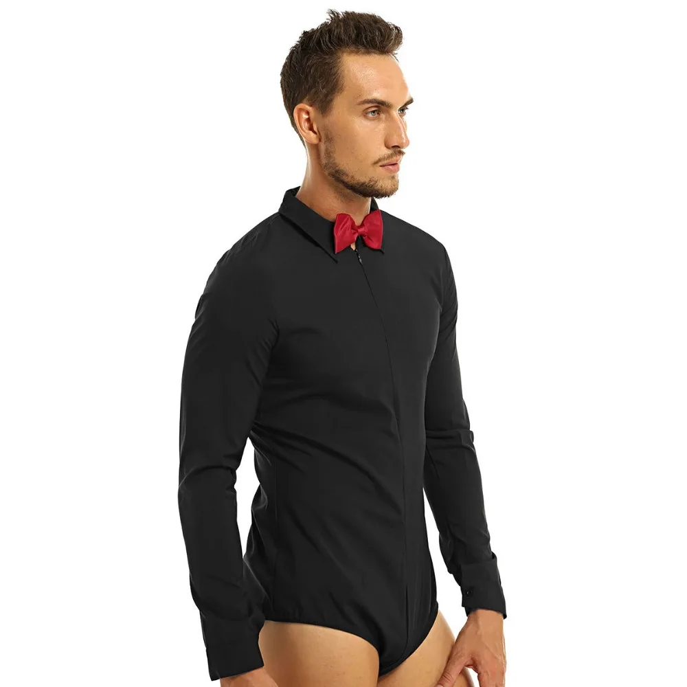 Мужская рубашка на молнии для латинских танцев с галстуком-бабочкой, цельный комбинезон, рубашки для бальных танцев, одежда для мужчин с длинным рукавом, боди, рубашки