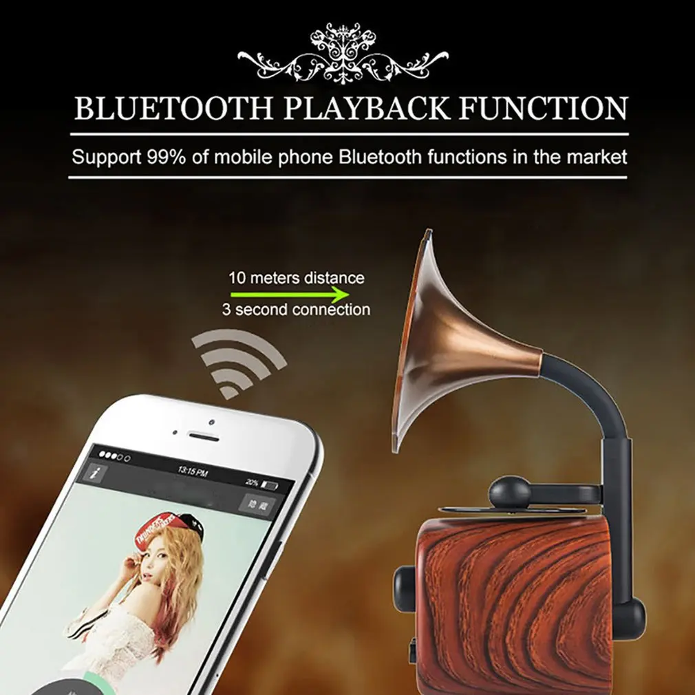 Деревянный Ретро фонограф Bluetooth динамик литературный сабвуфер беспроводной Bluetooth динамик супер бас стерео динамик