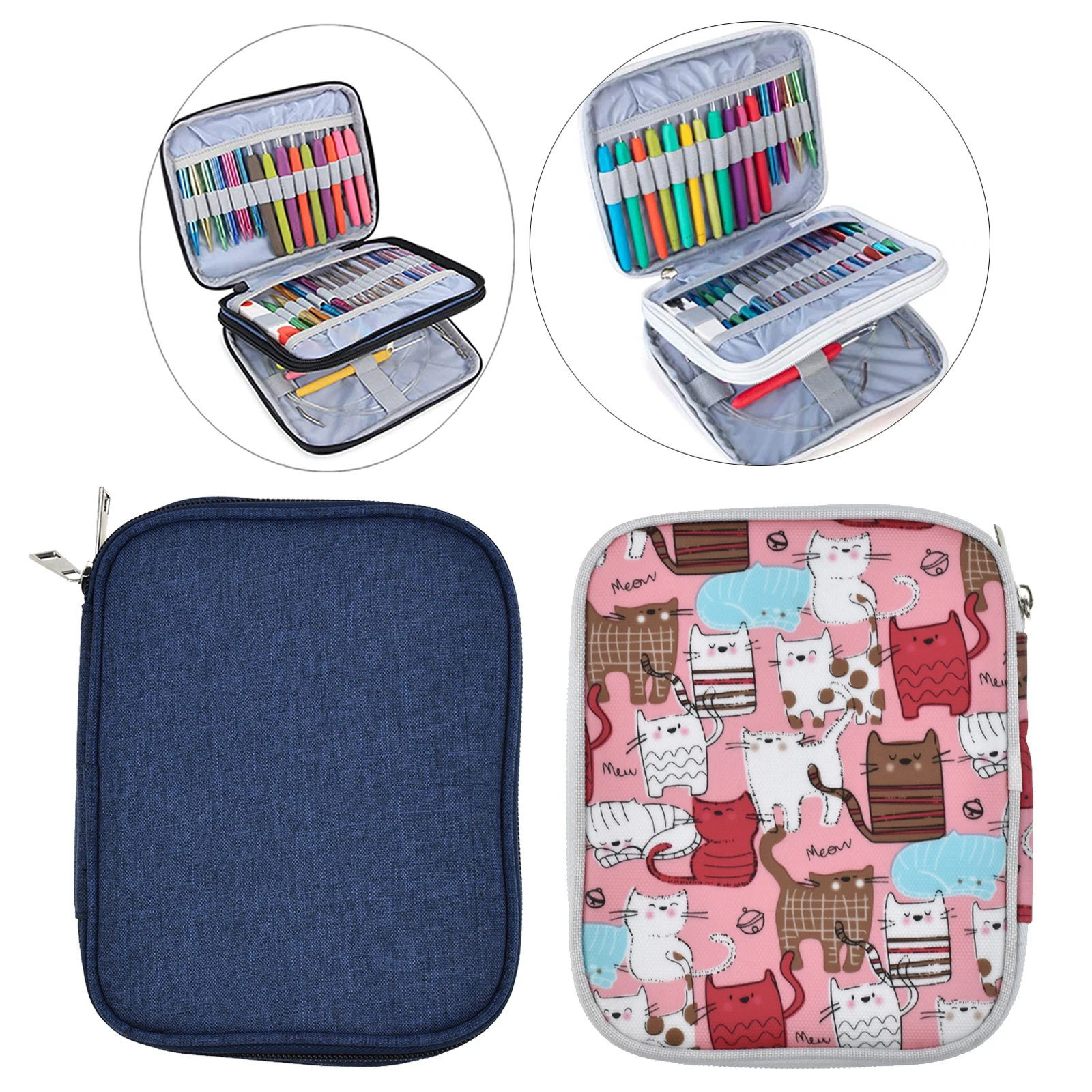 Custodia Organizer Per Ferri E Uncinetti – Borsa Portatile Con Cerniera E Tasche Trasparenti Per Accessori Da Maglia E Uncinetto