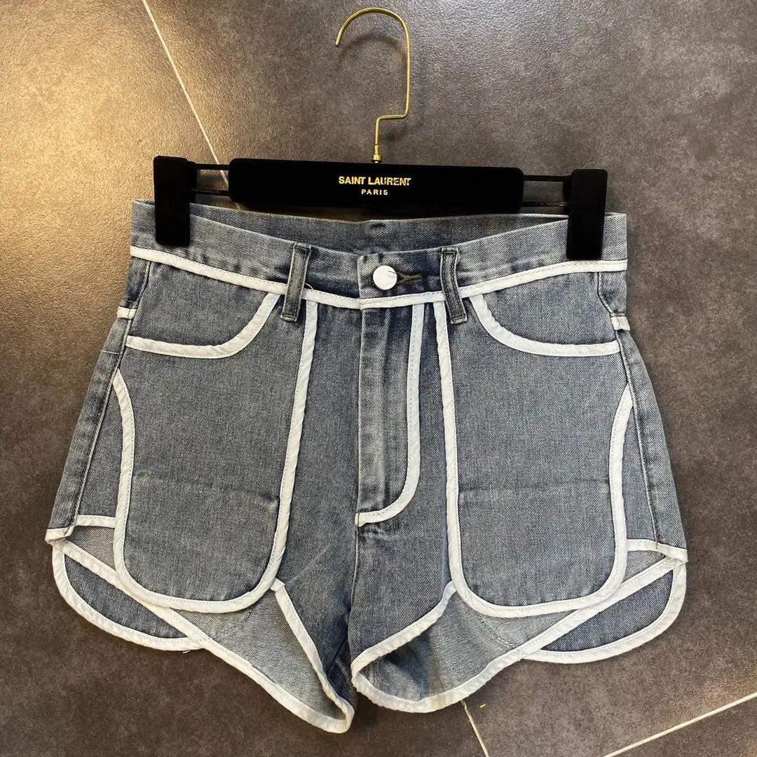 

Fashion Jeans Shorts for Woman 2020 Summer New White Stripe Stitching Denim Shorts Girls Ladies Hot Pants Jean Shorts