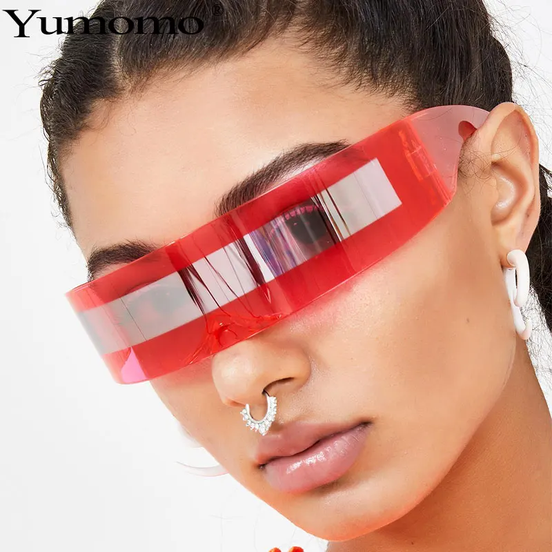 Fashion Siamese Futuristic Wrap Around Monob Costume Sunglasses Luxury Brand Designer Mask Novelty Glasses Purple Blue Goggle