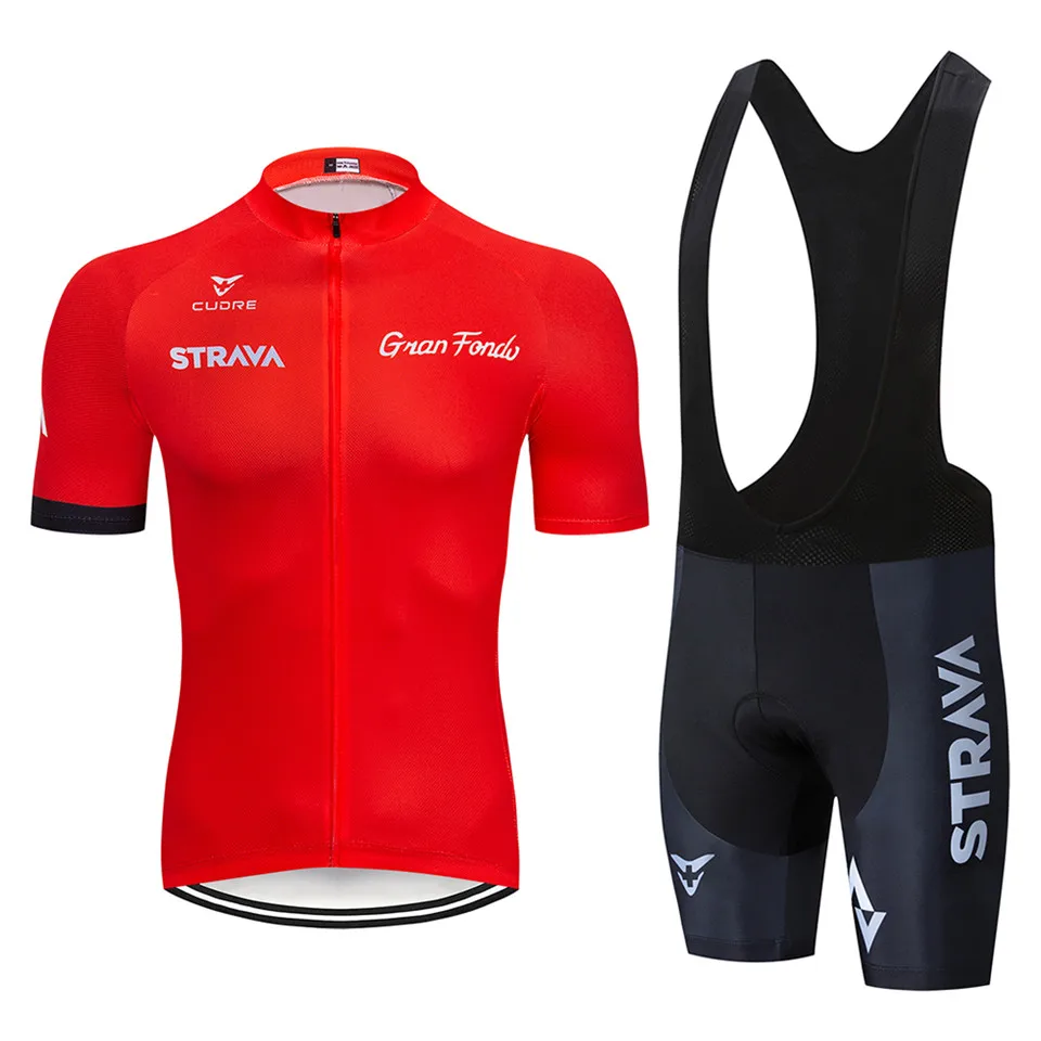 2020 New Red STRAVA Pro Bicycle Team Short Sleeve Maillot Ciclismo Men