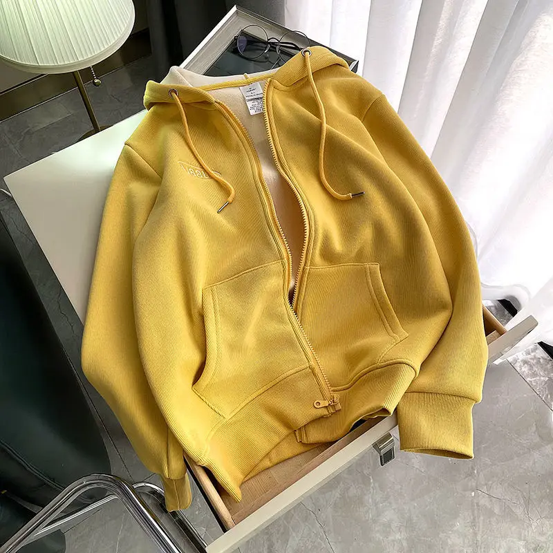 CGC Winter Oversize Zip Up Hoodies Women 2022 Harajuku Hooded Sweatshirts Female Warm Plus Velvet Hoodies Jacket Casual Tops