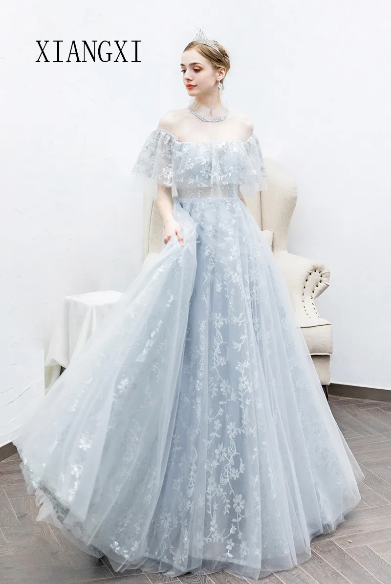 Robe de soiree Silver Evening Dresses Long Jewel Neck with Jacket Floor Length Formal Gowns Evening Dress Vestidos De Festa