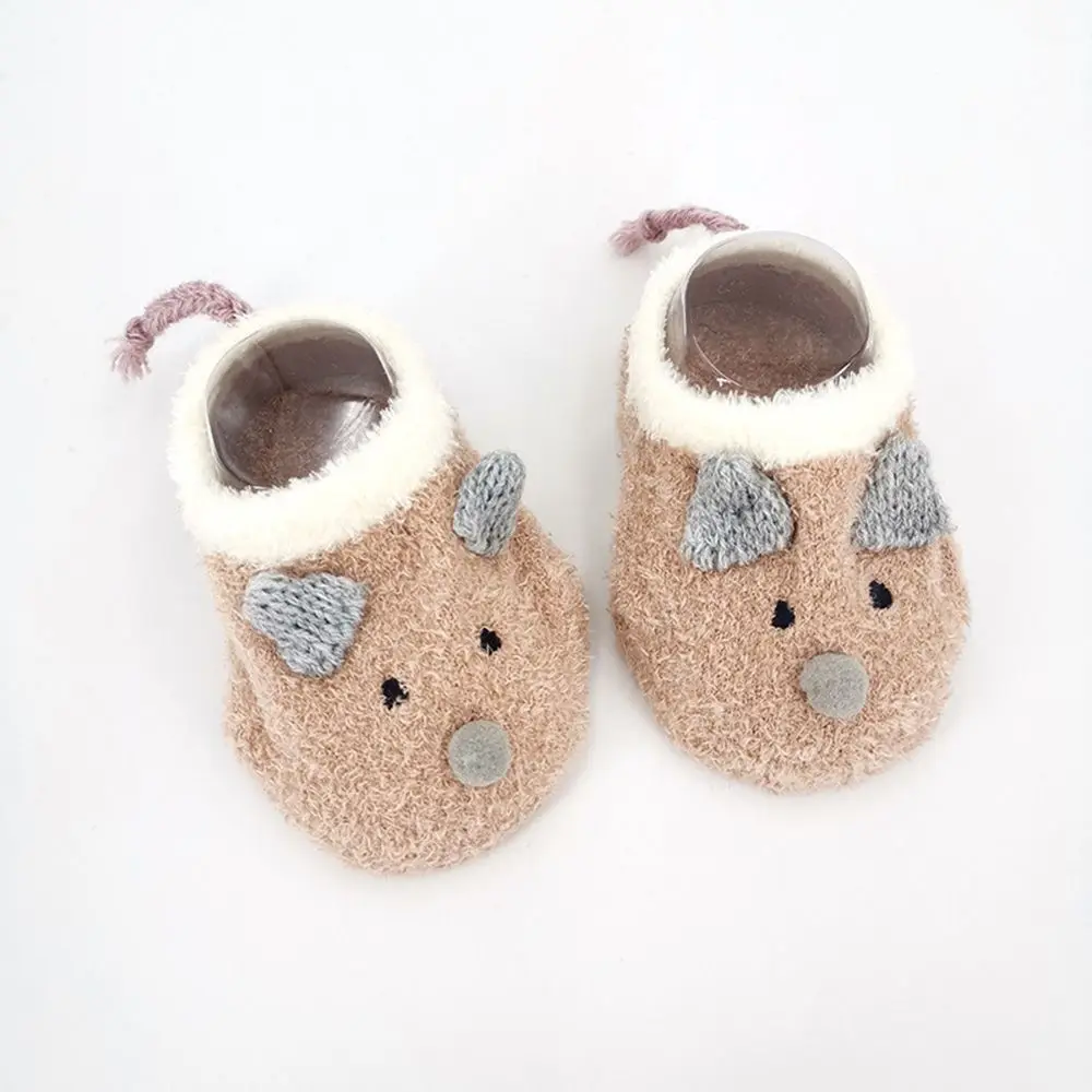 khaki Детские носки с рисунками животных; милые носки из кораллового флиса; нескользящие однотонные носки-тапочки; Детские гетры; подарок для маленьких девочек - Цвет: khaki