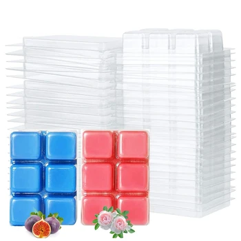 

Wax Melt Molds, 6 Cavity Clear Plastic Wax Melt Clamshells Cube Tray for Candle-Making & Soap - 50 Packs