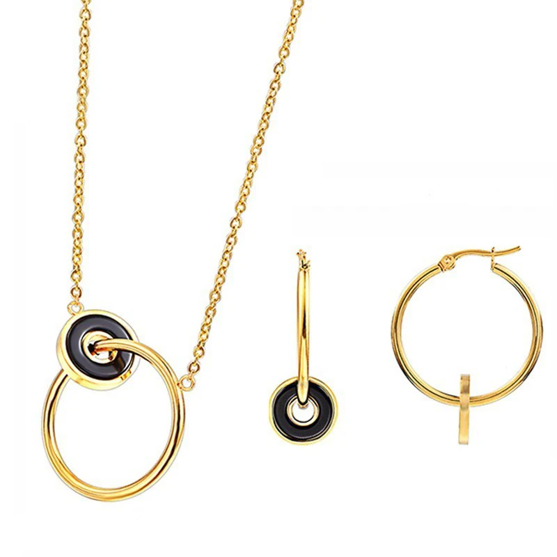 RIR Silver And Gold Stainless Steel Women Enamel Minimalist Round Necklaces Bridesmaid Wedding Jewelry Set | Украшения и