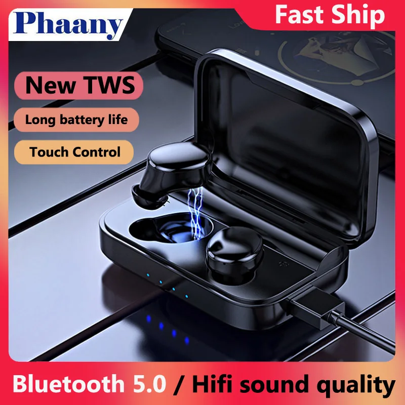 

Phaany Bluetooth 5.0 HD Sound Quality Earphone TWS Touch Control Wireless Earbuds Headset with charging Box 1500 mAh