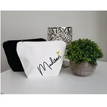 Персонализированные Свадебные сумки на молнии, Холщовая Сумка для макияжа с монограммой, логотип на заказ, рождественские подарки, косметички для подружек невесты