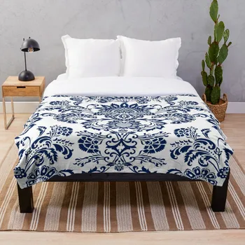 

Damask In Blue And White Positive Throw Blanket Soft Sherpa Blanket Bed Sheet Single Knee Blanket Office Nap Blanket