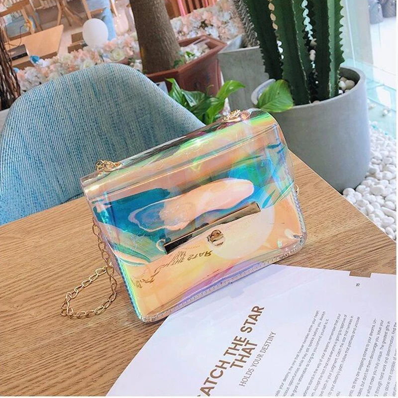 

Crossbody Chain Bags for Women Laser Transparent Bag Korean Style Shoulder Bag Messenger Gradient color PVC Waterproof Beach Bag