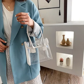 

Simple Casual Top-handle Bags Lady Transparent Totes Women PVC Shoulder Handbags Travel Purse