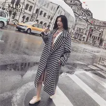 Женское осенне-зимнее модное Трендовое шерстяное длинное пальто в клетку, повседневное свободное Ретро теплое толстое Женское пальто, длинные куртки размера плюс 4xl