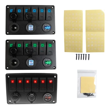 

100% New 6 Gang 12V 24V Car Boat LED Rocker Switch Panel Volt Meter Dual USB Power Charger For Car RV Truck Boat Marine Rocker