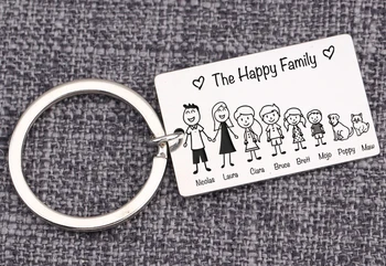 

Custom Keychain Family Love Members Personalized Names Title Keepsake Characters Figures Engraved Families Keyrings Bag Charms