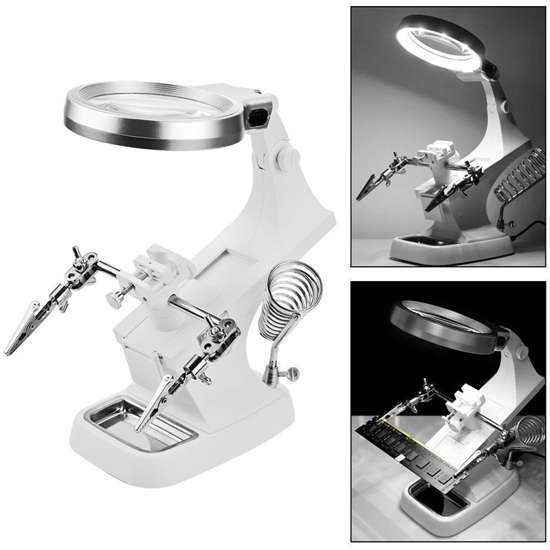 

3X/4.5X Welding Magnifying Glass LED Loupe Magnifier Alligator Clip Holder Clamp Helping Hand Soldering Iron Repair Tools