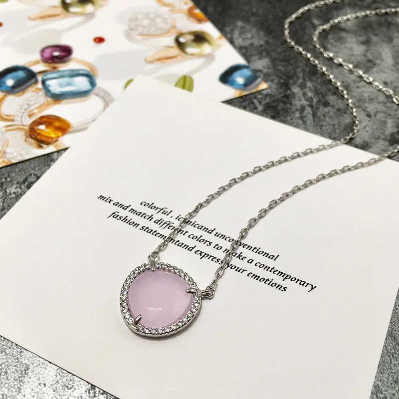 Высокое качество, изысканный треугольник, 8 цветов, камень, микро-набор, мульти-огранка, конфетные кристаллы, ожерелье для женщин, лучший подарок - Окраска металла: Main Stone-Pink