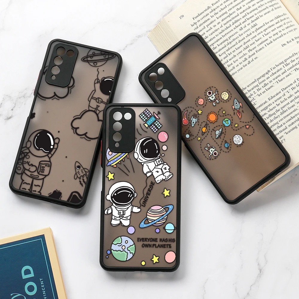 Case For Huawei P30 Pro Case P50 P40 Lite Hard Fundas Honor 8X 9A 20 10X 30 Lite Nova 5T Cartoon Astronaut Cover Lens Protection