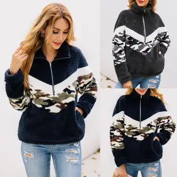 

Autumn and winter fashion print camouflage zip pocket women's Sweatshirt