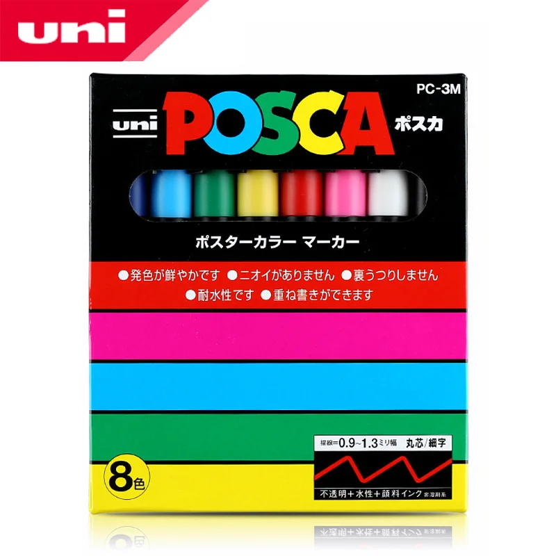 Mitsubishi Uni Posca PC-3M Краска Маркер-тонкий Tip-0.9mm-1.3mm 8 цветов/коробка художественные маркеры офисные и школьные принадлежности - Цвет: 8 Colors set