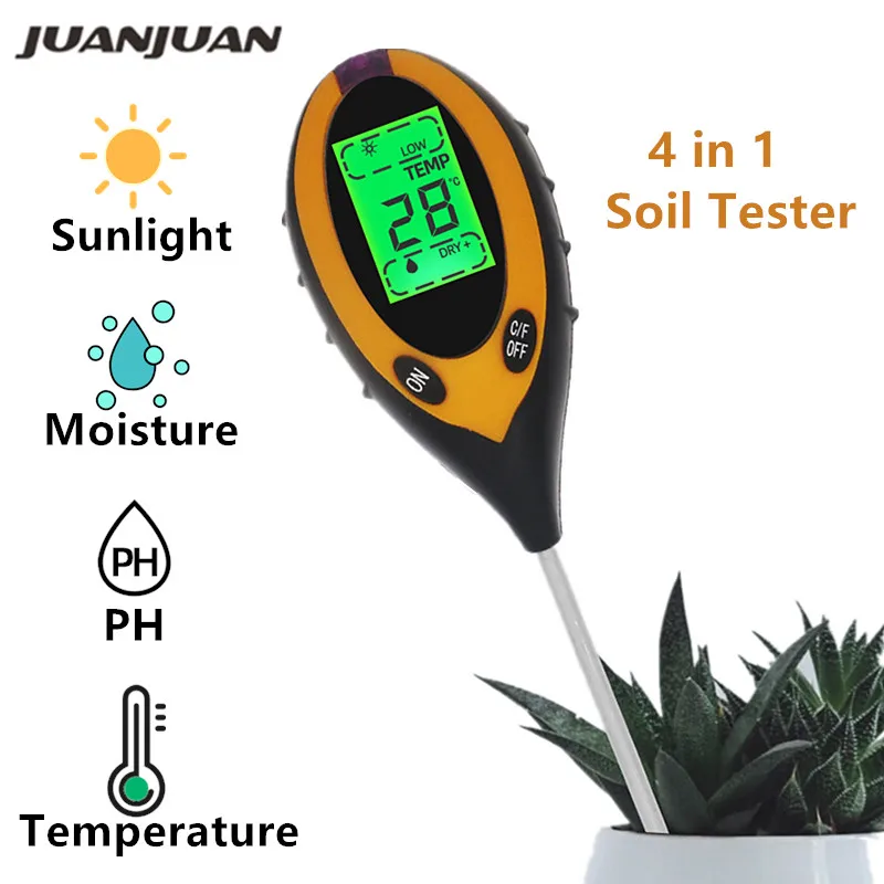 Cena Profesjonalne gleby miernik PH 4 In1 temperatury LCD słoneczny wilgotności PH gleby ogrodowej wyświetlacz LCD Tester 30% off