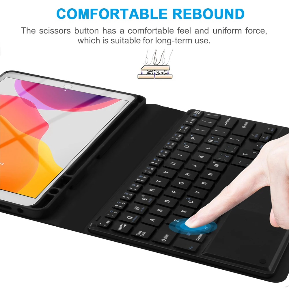Черная сенсорная испанская клавиатура с Bluetooth для iPad 10,2 дюймов, кожаный чехол, защитный чехол для планшета, клавиатура
