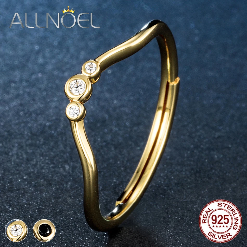 ALLNOEL, женские 925 пробы, серебряные кольца, черный, белый, циркон, бриллиант, регулируемые кольца, 14 к, золото, хорошее ювелирное изделие