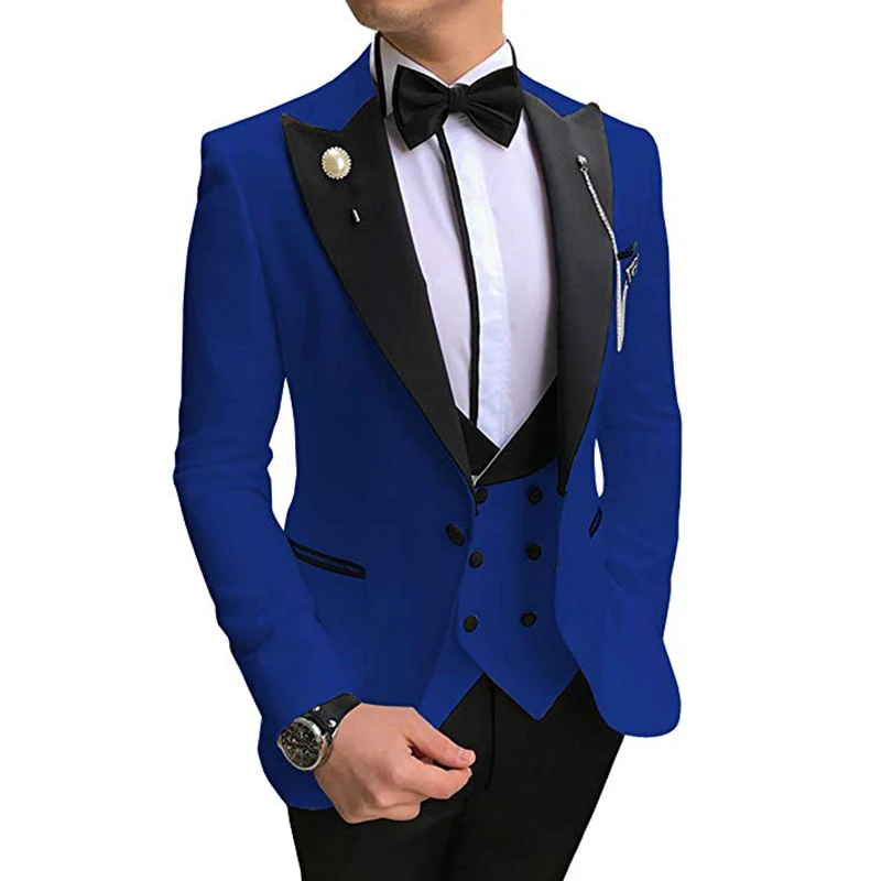 Темный цвет Aesido Повседневное Для мужчин костюмы Slim Fit 3 предмета лацкан с тупым углом; Выходные туфли на выпускной смокинги для женихов Для мужчин для свадьбы(пиджак+ жилет+ брюки - Цвет: Royal blue