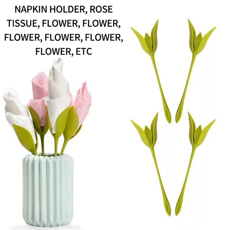 

1/4/6/8Pcs Napkin Holders DIY Paper Rose Plastic Flower Branch Serviette Holder Rack Napkin Clip Table Decor Party favor