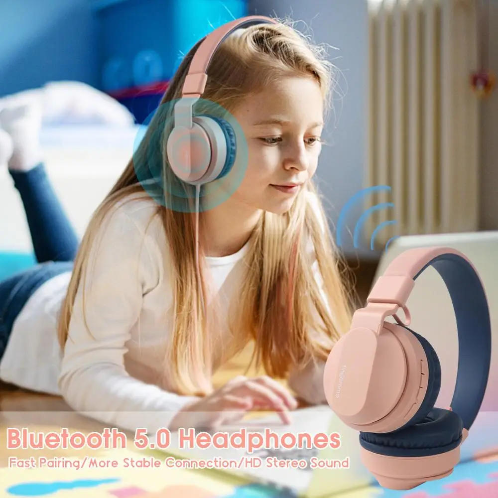 Foldable Kids Bluetooth 5 0 Headphone Safe Volume Music Headset Support FM TF Card Aux Play for Boys Girls Birthday Gifts