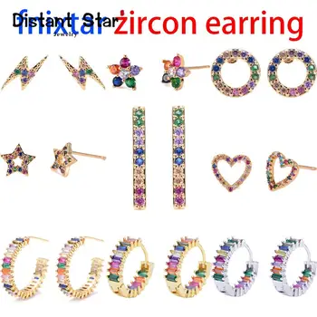 

2pcs CZ stud earring rainbow gold heart letter earrings for women Korean earrings zirconia crystal charm jewelry gift