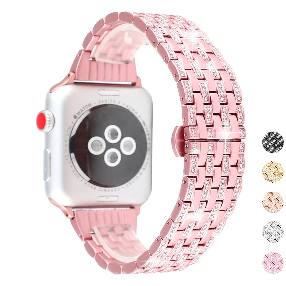 Стильный Кристалл Алмазный ремешок для Apple Watch band 38 мм 42 мм 40 44 мм из нержавеющей стали сменные полосы для iWatch series 1 2 3 4