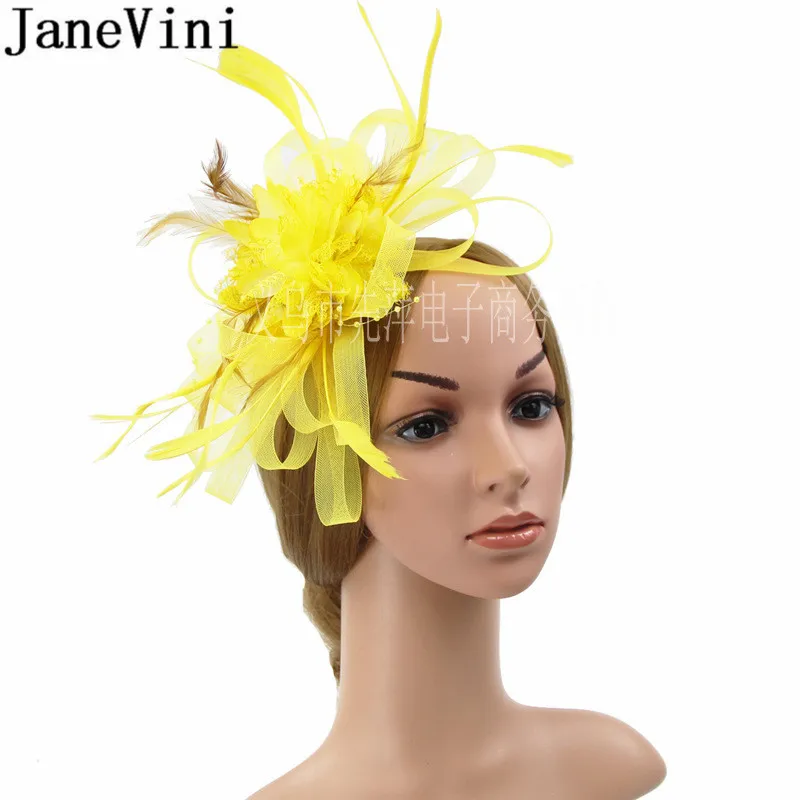JaneVini Green Feathers Wedding Hats and Fascinators Hat for Wedding Hairband Bridal Party Fascinator Hat Costume Accessory 2020