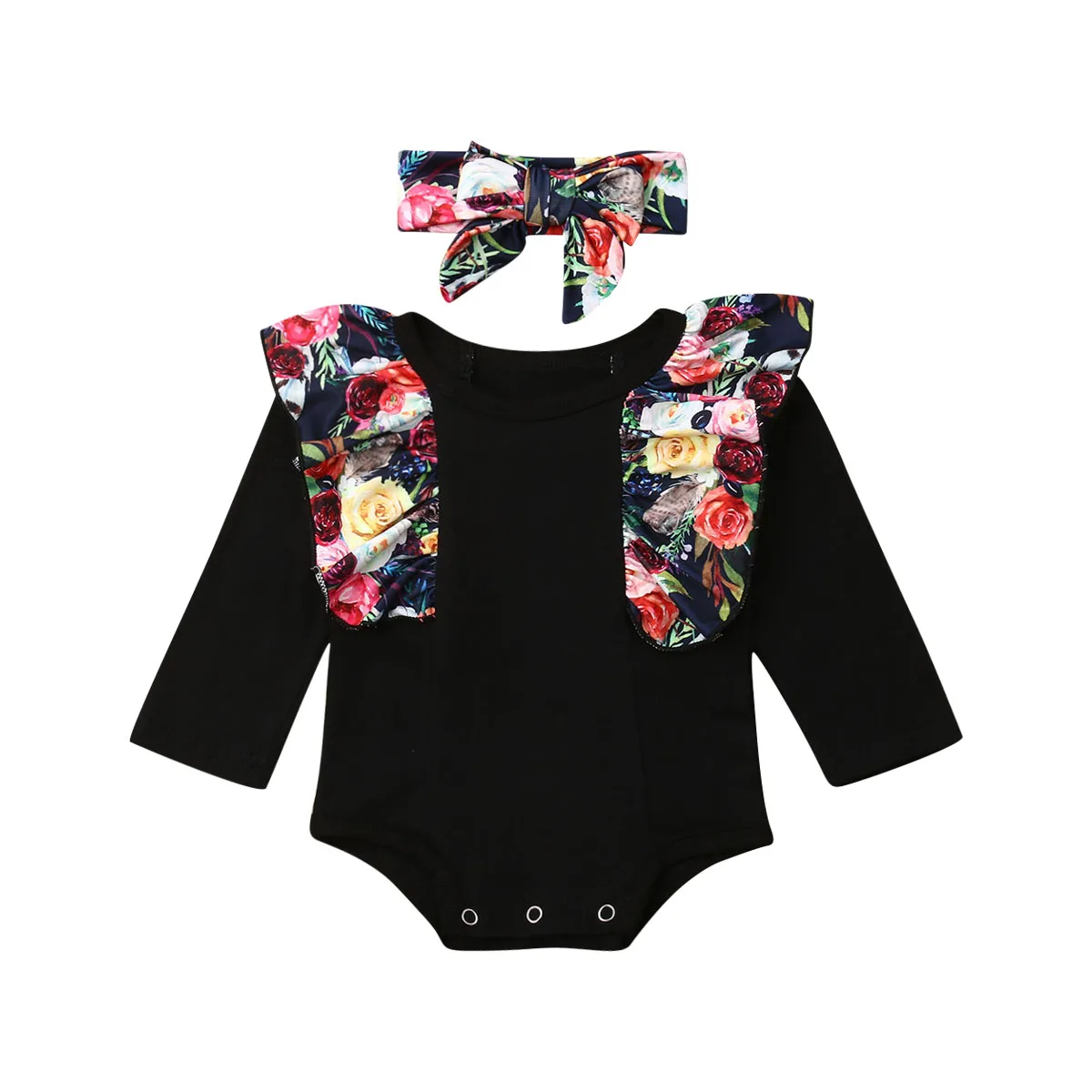 

FOCUSNORM Newborn Kid Baby Girls Bodysuits Spring Summer Autumn Floral 2pcs Long Sleeve Jumpsuit Headband Clothes 3-18Months