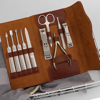 

10PCS Professional Stainless Steel Nail Manicure Pedicure Grooming Tools Set with PU Leather Case for Travel Home Use Silver